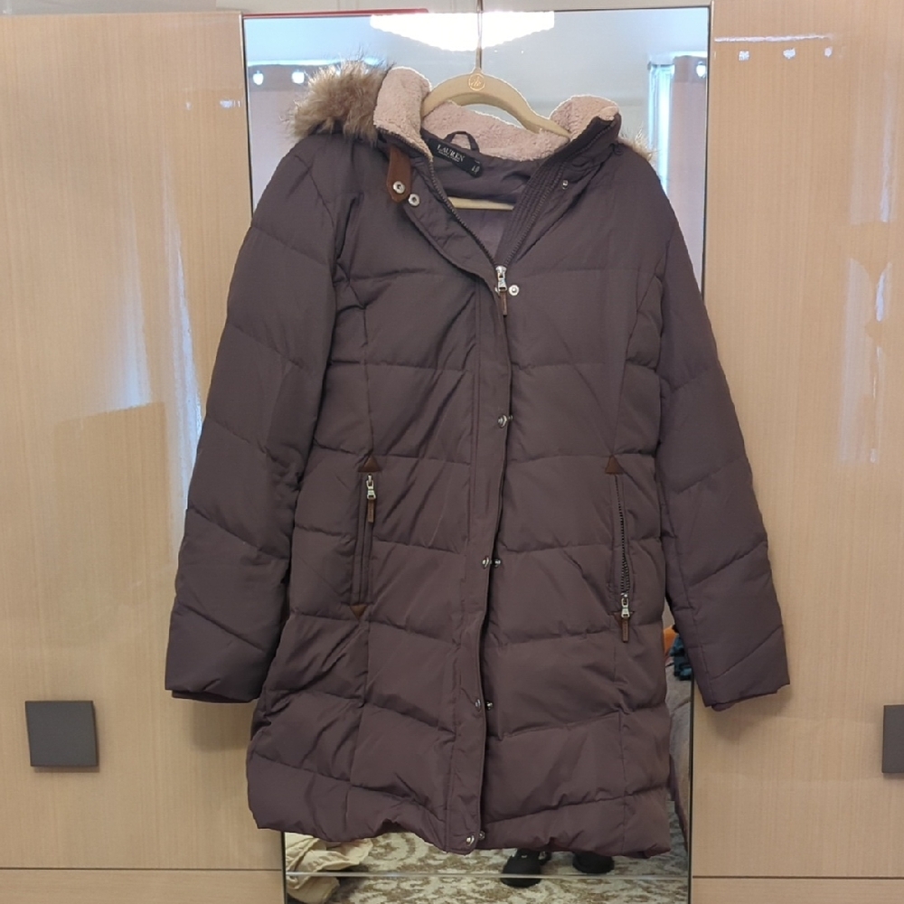 Ralph Lauren Brown Coat with Faux Fur Trim